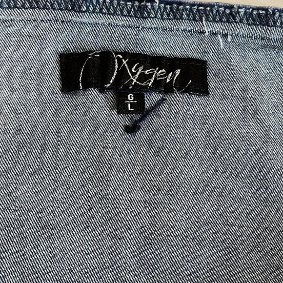NWOT OXYGEN Denim Dress Adjustable Strap Pockets, Size L - Picture 8 of 11